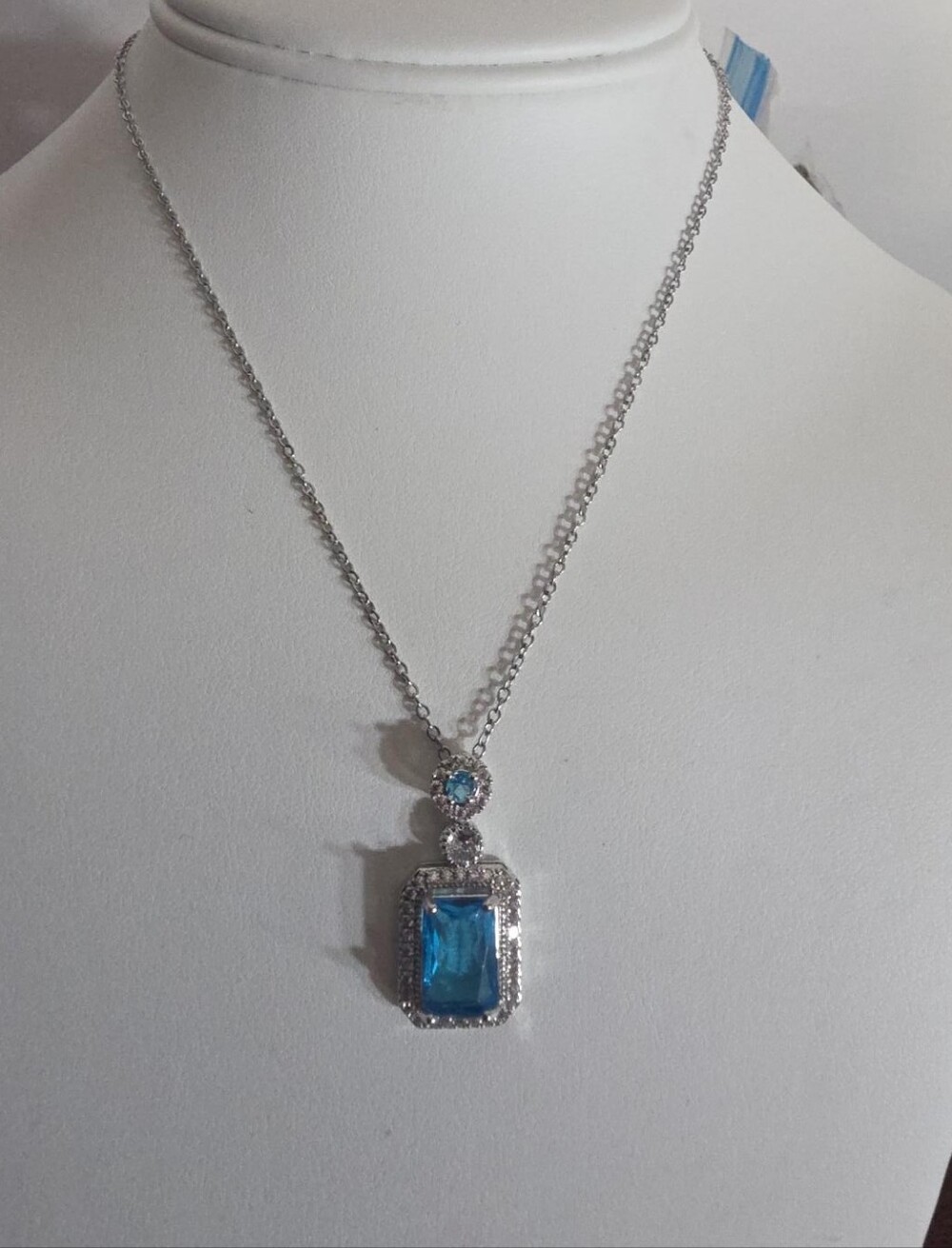 Swarovski Crystal Aqua Blue Pendant Necklace | S925 Sterling Silver + Stainless